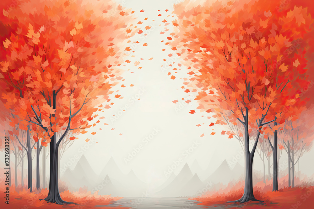 Colorful Cartoon Autumn Tree with Vibrant Orange, Red, Yellow, and Blue Leaves. Oil Painting World Earth Day Poster