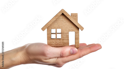 Hand holding house cutout on transparency background PNG