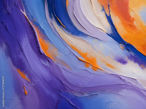 Colorful abstract art oil painting style. brushstrokes. shades of purple, blue and orange. fluid painting, movement.