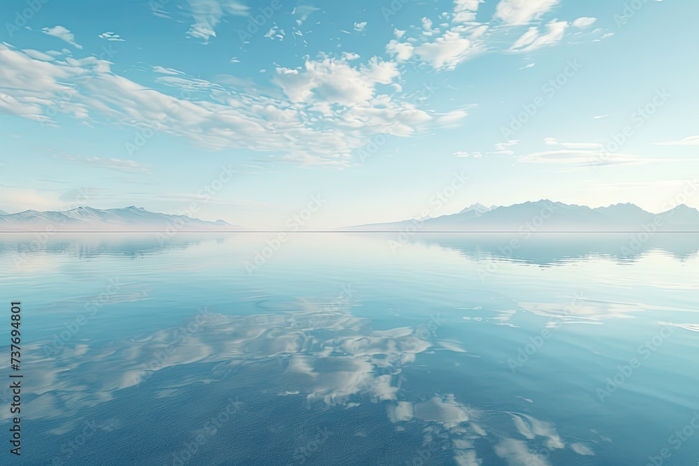 Salt Lake with Smooth Surface and Blue Sky Reflection
