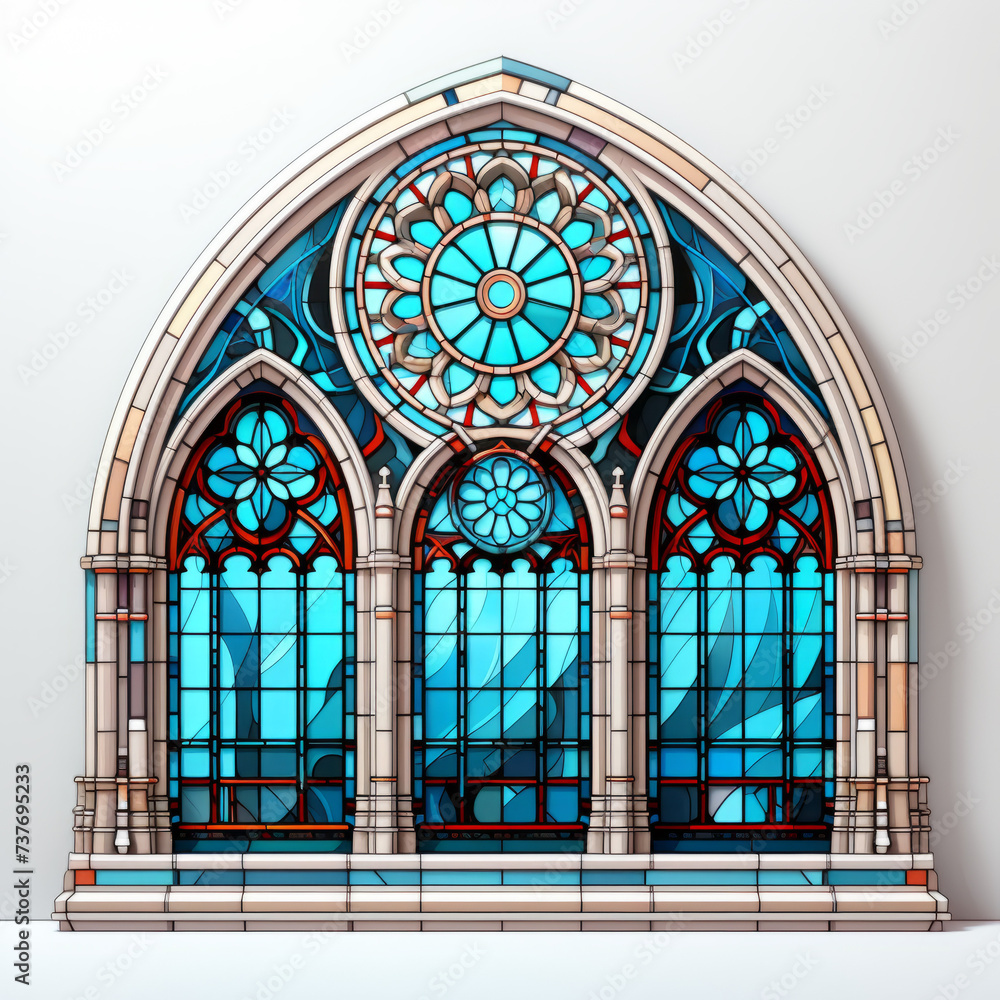 Gothic Style Stained Glass Church Window Isolated on White

