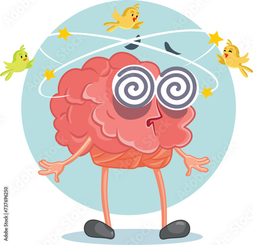 Dizzy Brain Character Feeling Nauseated Vector Cartoon Illustration. queasy mind with balance loss from motion sickness 
