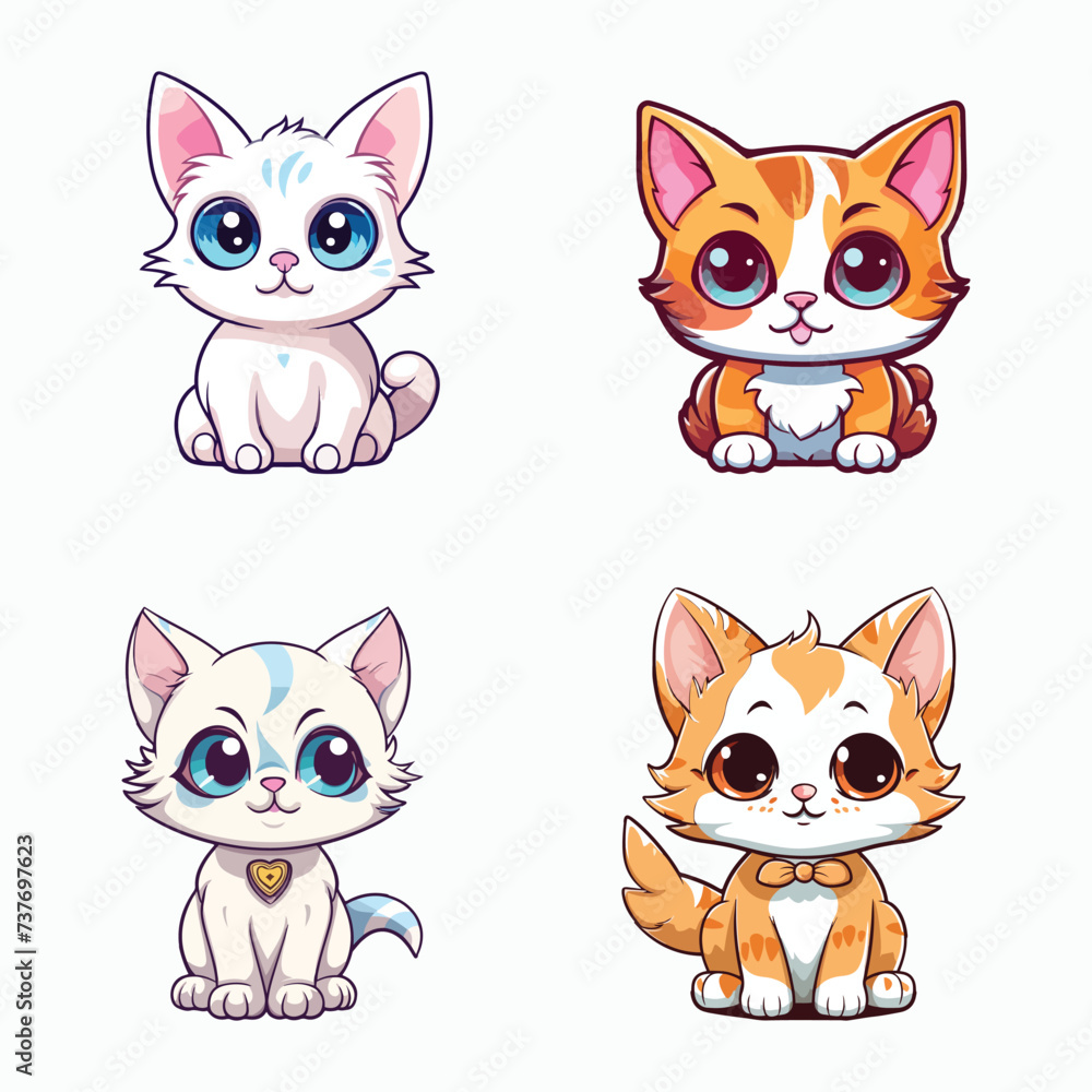 Adorable cats with big expressive eyes vector illustration