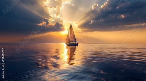A sailboat at sunset in the sea landscape wallpaper photography. 