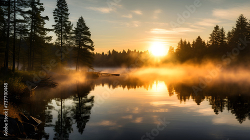 Misty Dawn: Serenity And Tranquility Reflected In The Mirroring Lake © Joel