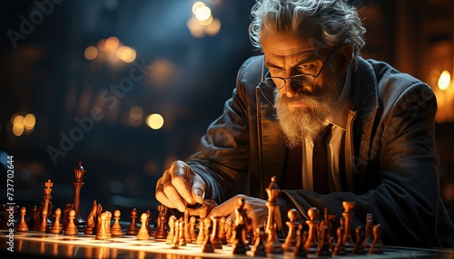 A business strategist analyzing a chessboard