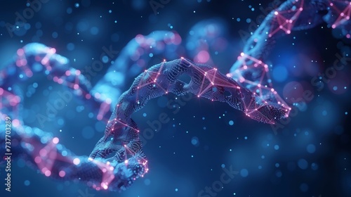 DNA strands, healthcare, artificial intelligence. DNA Double Helix, Digital AI Elements Interweaving, AI and Genetic Research