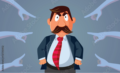 People Pointing Hand to an Evil Businessman vector Cartoon illustration. Workers blaming the wealthy billionaire for social inequality and economic disparity
 photo