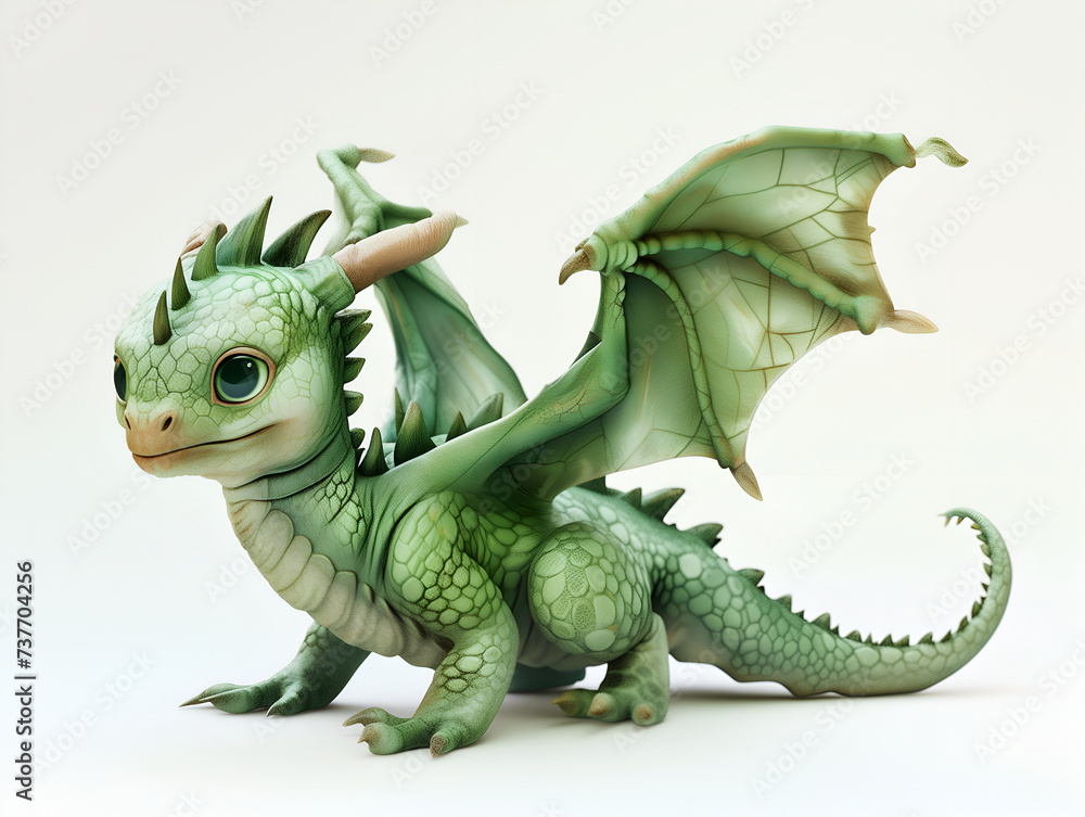 Fototapeta premium baby green dragon on white