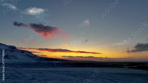 Nacreous Clouds During Sunrise At South Iceland. - aerial shot photo