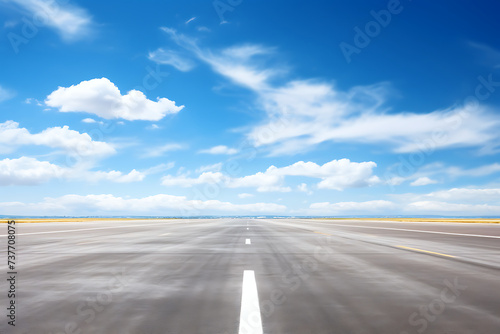 Asphalt road and blue sky with white clouds, travel and transportation concept