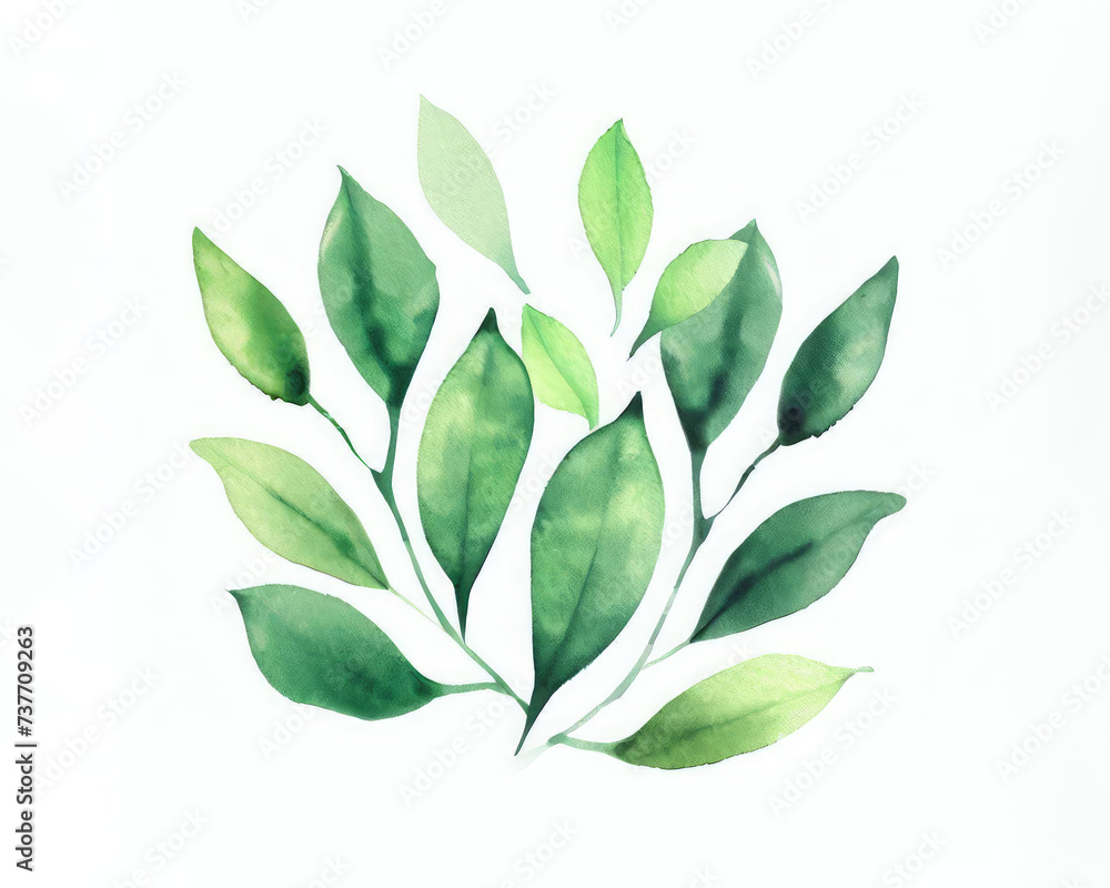 Hand drawn boho green leaf. watercolor illustration leaves