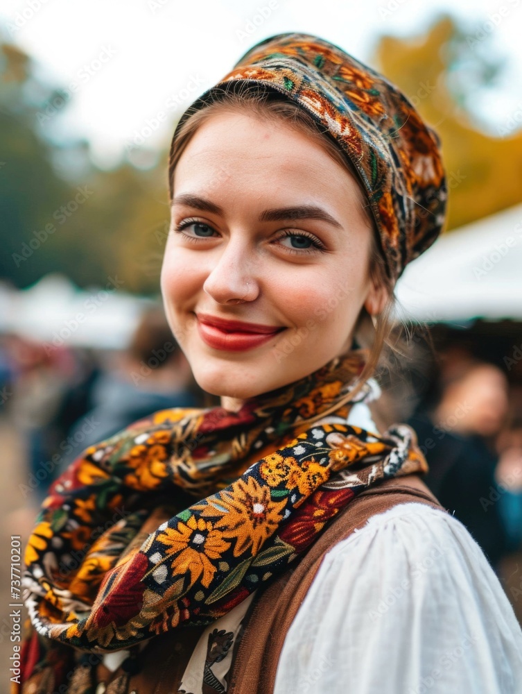 A beautiful young woman wearing a head scarf. Generative AI.