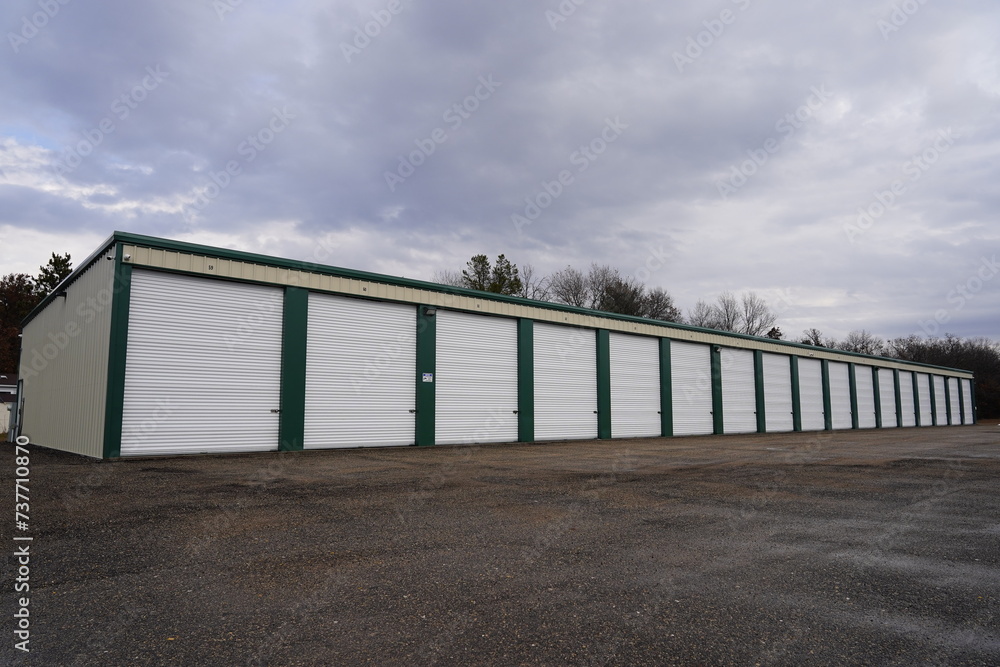 Green and Tan storage units holding the owner's property.