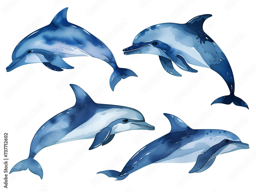 dolphin isolated on white, watercolor style dolphin isolated on white, watercolor style