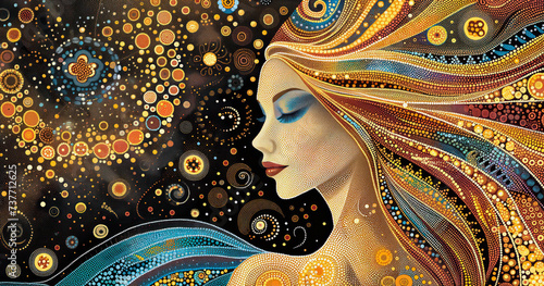 Beautiful art of a woman with flowing hair against a cosmic backdrop
