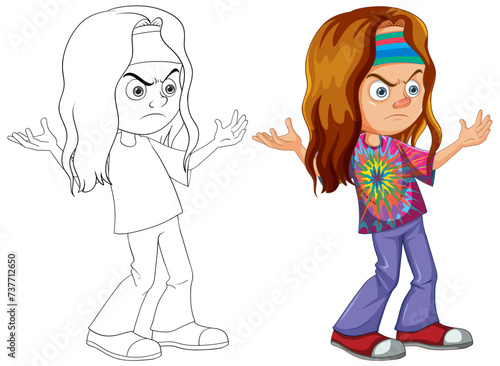 "Vector illustration of a girl with a puzzled expression."