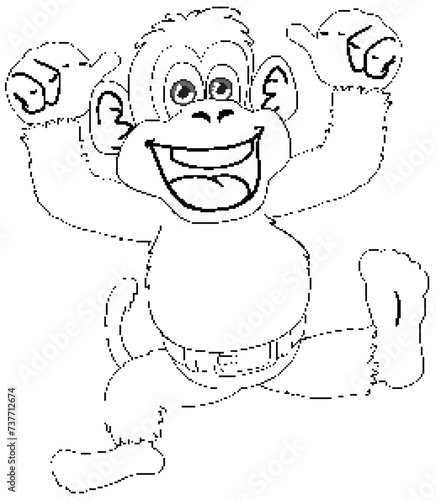 Happy cartoon monkey with arms raised in joy.