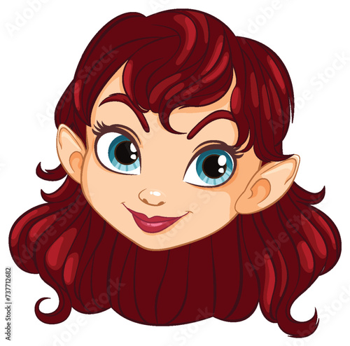 Cartoon illustration of a smiling elf with red hair.
