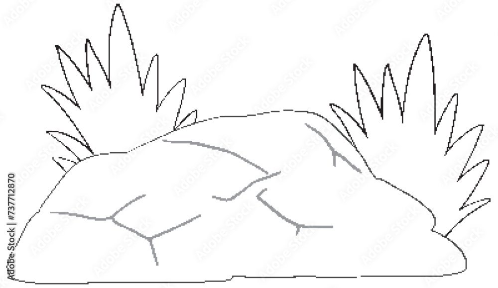 Fototapeta premium Simple line art of rocks and plants.