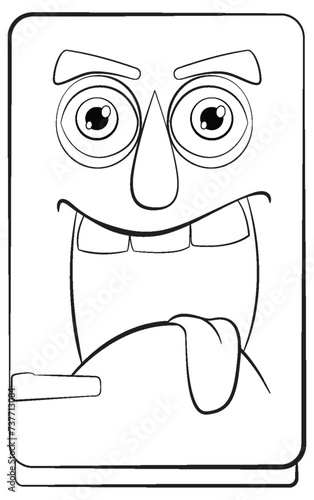 Black and white illustration of a happy fridge