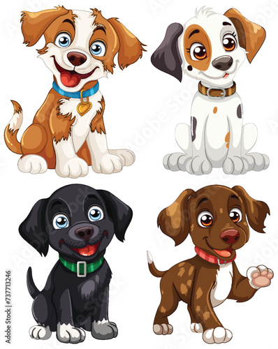 Four cute vector puppies with different expressions.