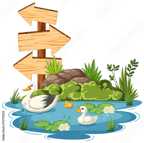 Vector illustration of ducks in a serene pond setting
