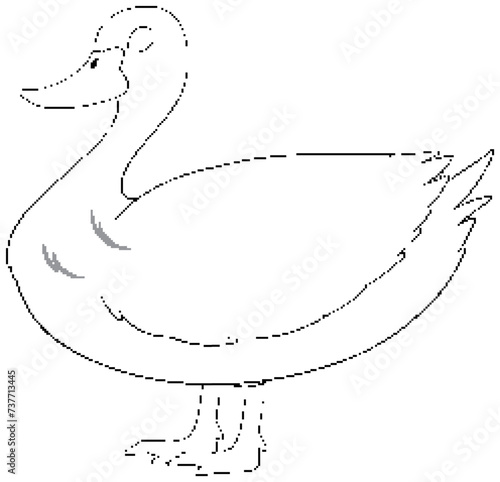 Black and white line drawing of a duck.