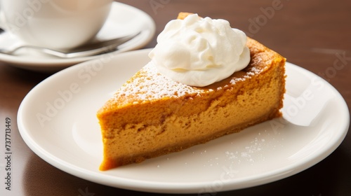 Exquisitely arranged pumpkin pie and cinnamon on immaculate surface for autumnal delight