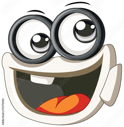 Cheerful animated coffee cup with big eyes