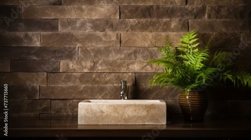 stone sink in a loft interior, backlight