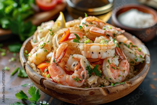 Crab and shrimp served in a bowl.