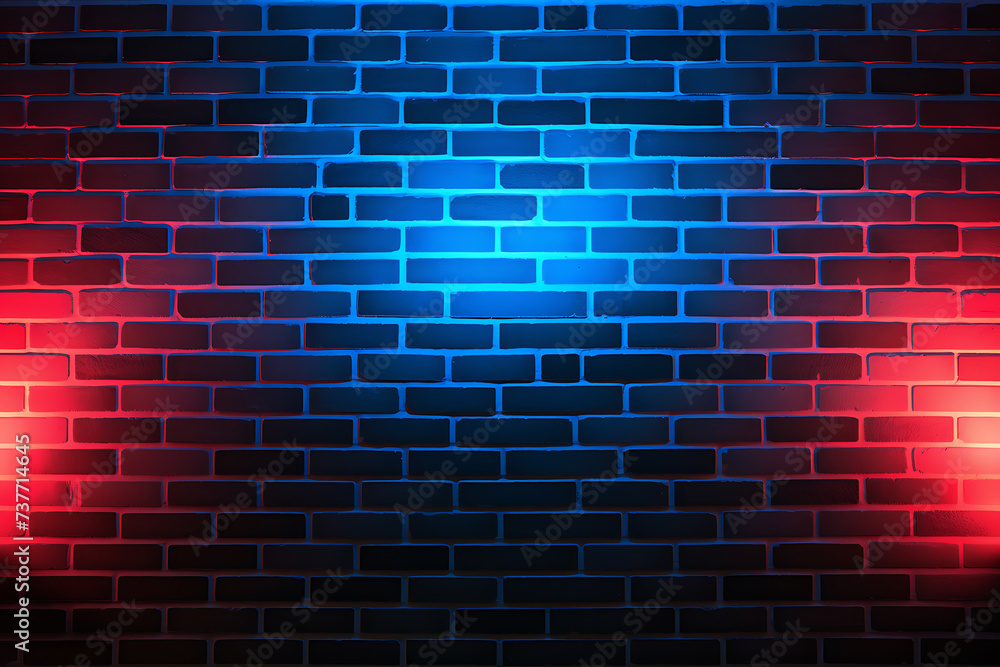 Brick wall background with red and blue neon lights. Brick wall background with red and blue neon lights.
