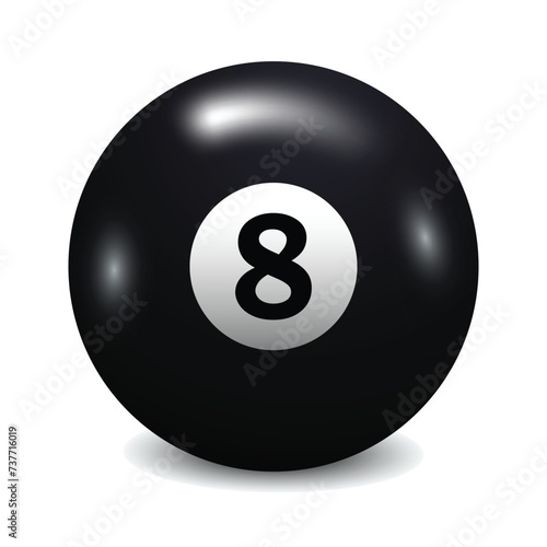 Realistic black eight ball vector illustration, billiards ball, snooker or pool game ball