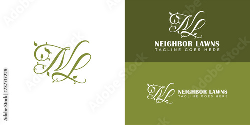 Abstract initial letter NL or LN logo in green color presented with multiple background colors. The logo is suitable for a lawn business company logo design inspiration template photo