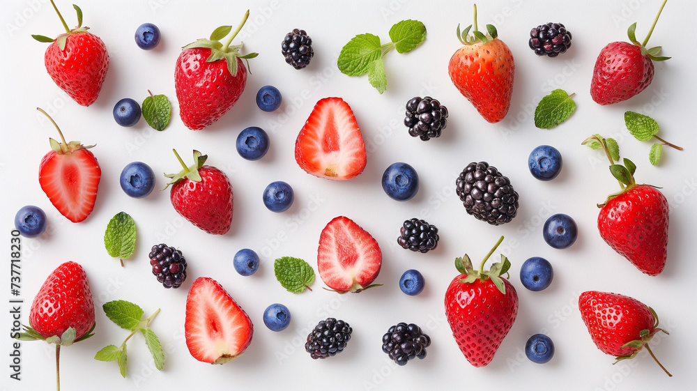 Assorted Fresh Berries and Fruit on a Clean White Background Assorted Fresh Berries and Fruit on a Clean White Background