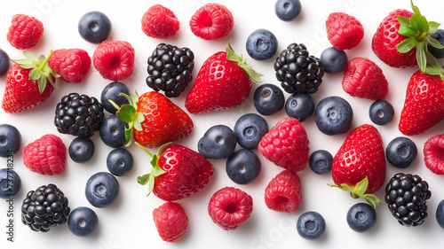 Assorted Fresh Berries and Fruit on a Clean White Background