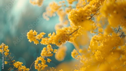 Blooming yellow acacia tree. Close up of yellow blooming spring flowers
