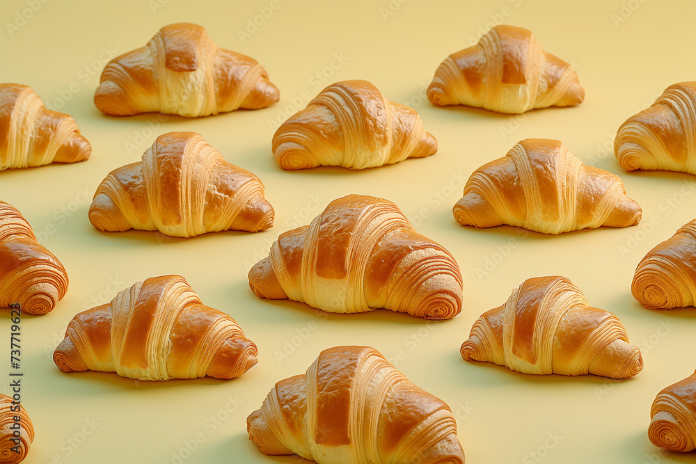 Artisan Croissants on a Rustic Plate - A Charming Breakfast Scene Artisan Croissants on a Rustic Plate - A Charming Breakfast Scene