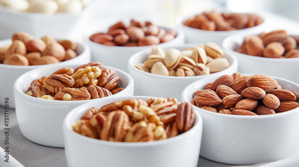 Pristine White Bowls of Nuts - A Study in Contrast and Clean Eating Pristine White Bowls of Nuts - A Study in Contrast and Clean Eating