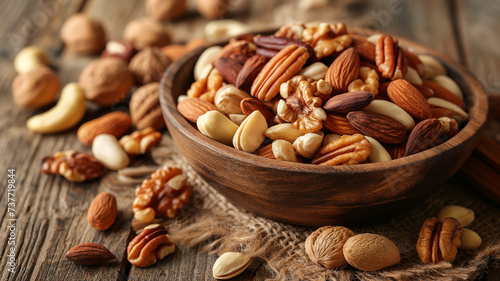 Assorted Nuts Medley - Wholesome Goodness in Rustic Wooden Bowls