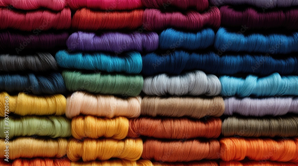 The background is made of colored yarn. Balls of thread in close-up. Materials for needlework on the shelf in the store. Hobby or creative work. The background is made of colored yarn. Balls of thread in close-up. Materials for needlework on the shelf in the store. Hobby or creative work.