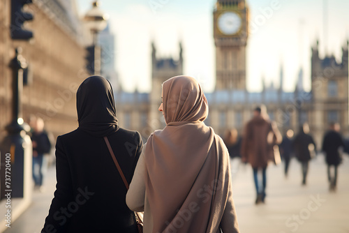 Muslim women wearing niqab in front of Big Ben in London