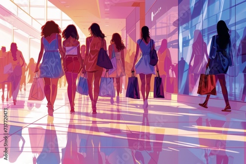 illustration of a group of women shopping together  photo
