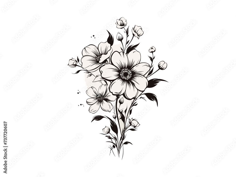Beautiful minimalist flower illustration art.