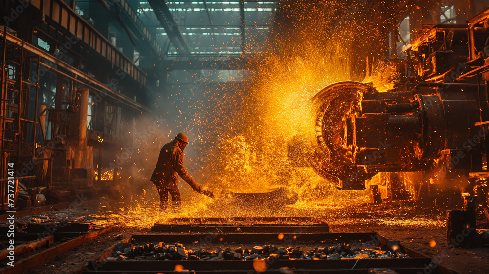 Industrial Mastery - Skilled Worker Cutting Metal with Sparks Flying