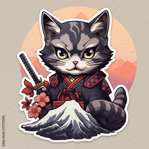 Samurai cat sticker design