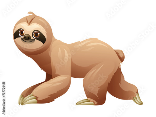 Sloth walking cartoon vector illustration isolated on white background