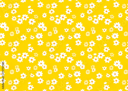 【黄】白くて小さな花の小花柄パターン