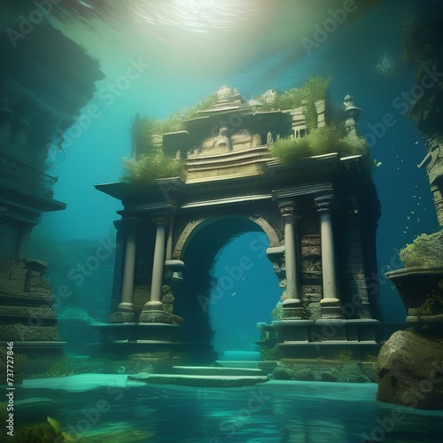 Underwater ruins, Submerged ruins of an ancient civilization with crumbling temples and forgotten treasures4
